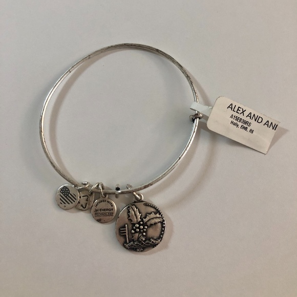 Alex & Ani Holly Charm Silver Bracelet - Picture 1 of 3
